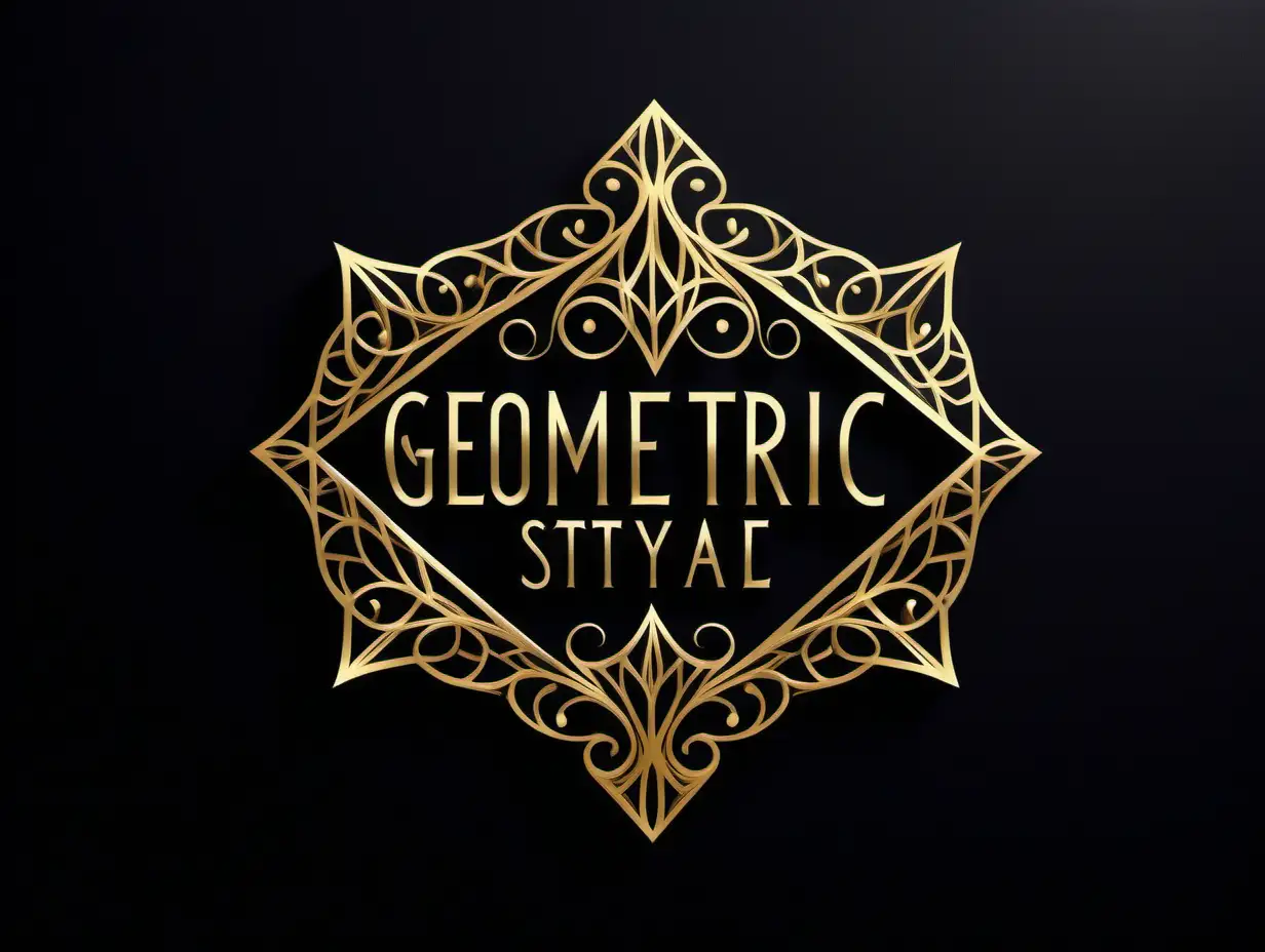 Geometric and filigree style logo in gold.  black background.  Leave a space to write the company name. 
