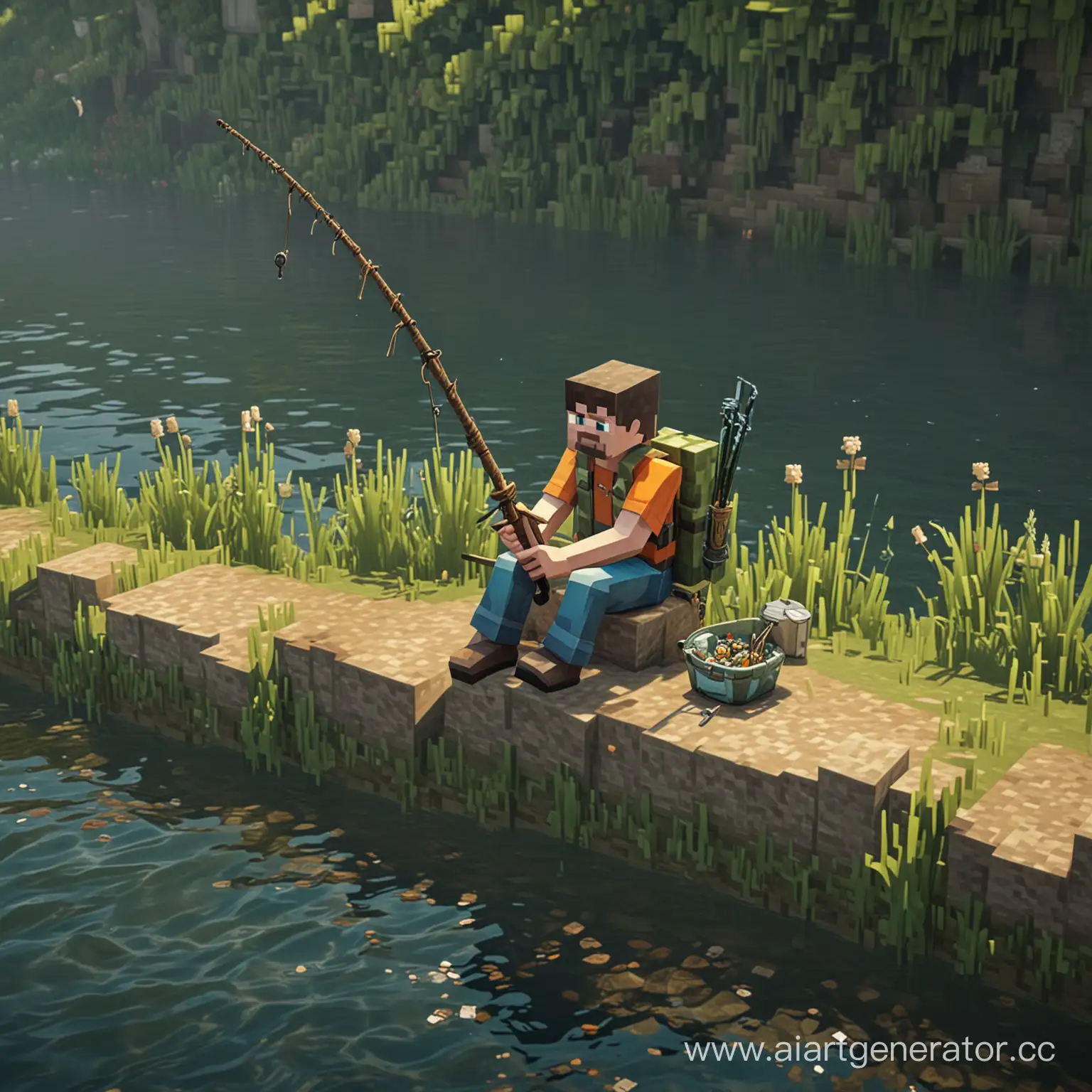 Minecraft-Character-Fishing-by-the-River