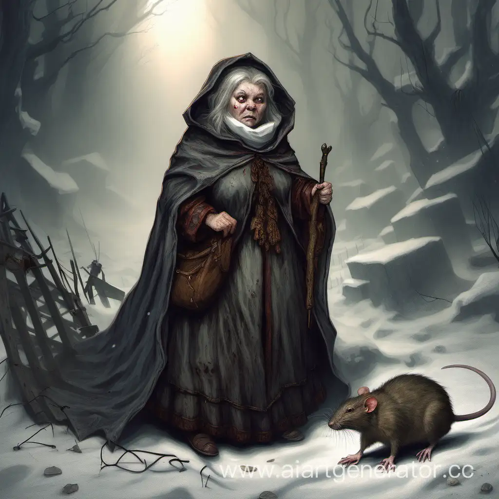 Fantasy-Dwarf-Woman-Cloaked-in-Rat-Pelt