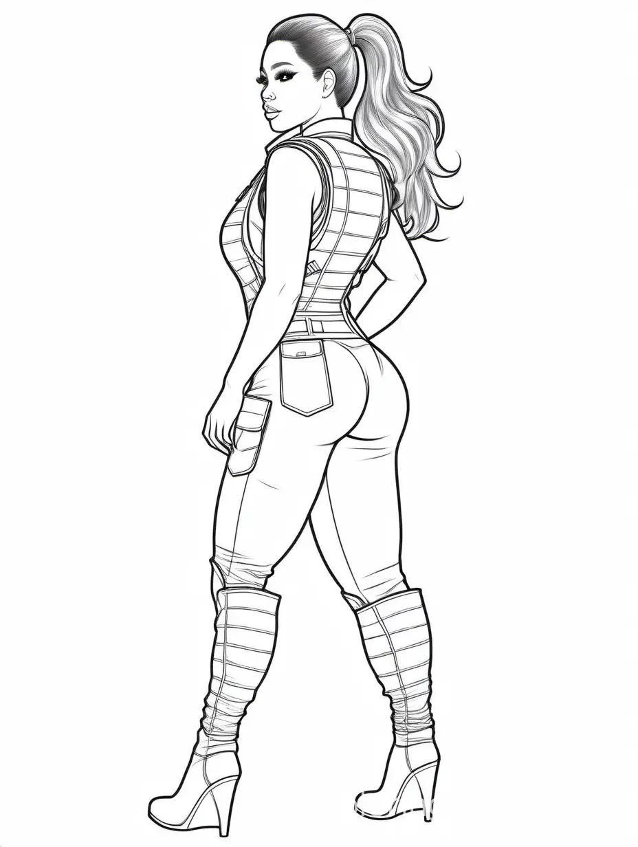 Polynesian-Transgender-Character-in-Bodysuit-and-Military-Vest-Coloring-Page