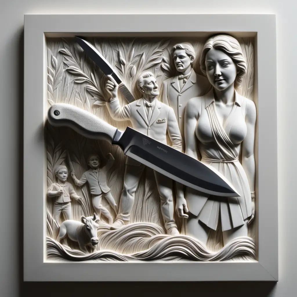 Sculpted BasRelief Art Depicting a Tony Knife Masterful Carving Technique and Detailed Design