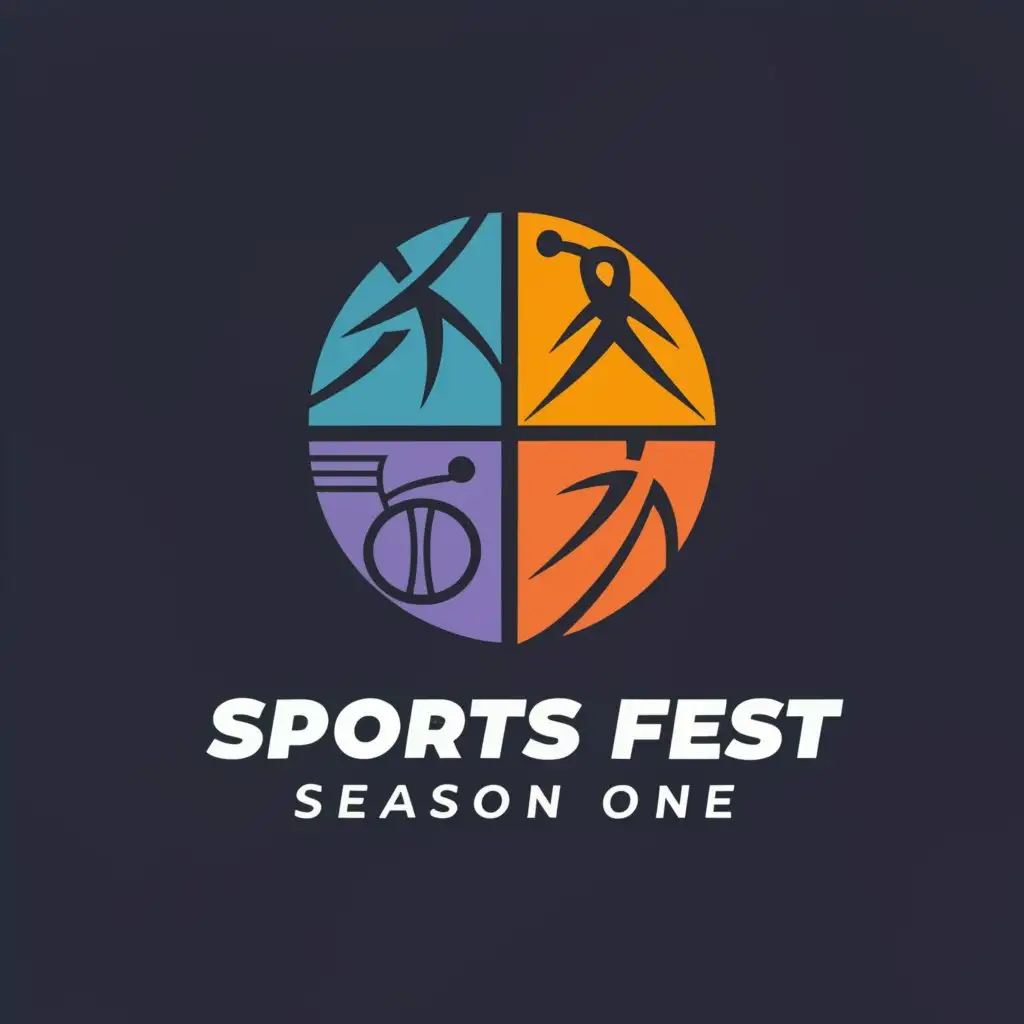 a logo design,with the text "SPORTS FEST SEASON ONE", main symbol:sports like basketball, volleyball, chess, badminton, etc.,Moderate,be used in Entertainment industry,clear background