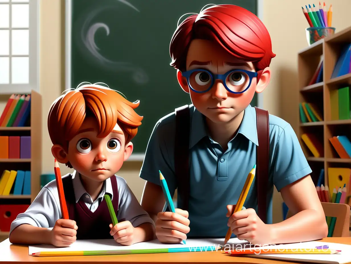 мальчик, учитель и волшебные цветные карандаши
