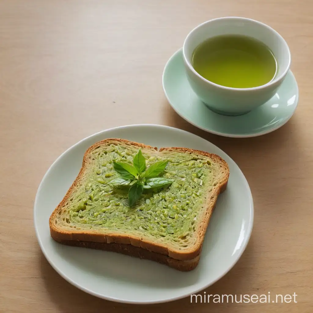 Relaxing Brunch Green Tea and Wholemeal Toast