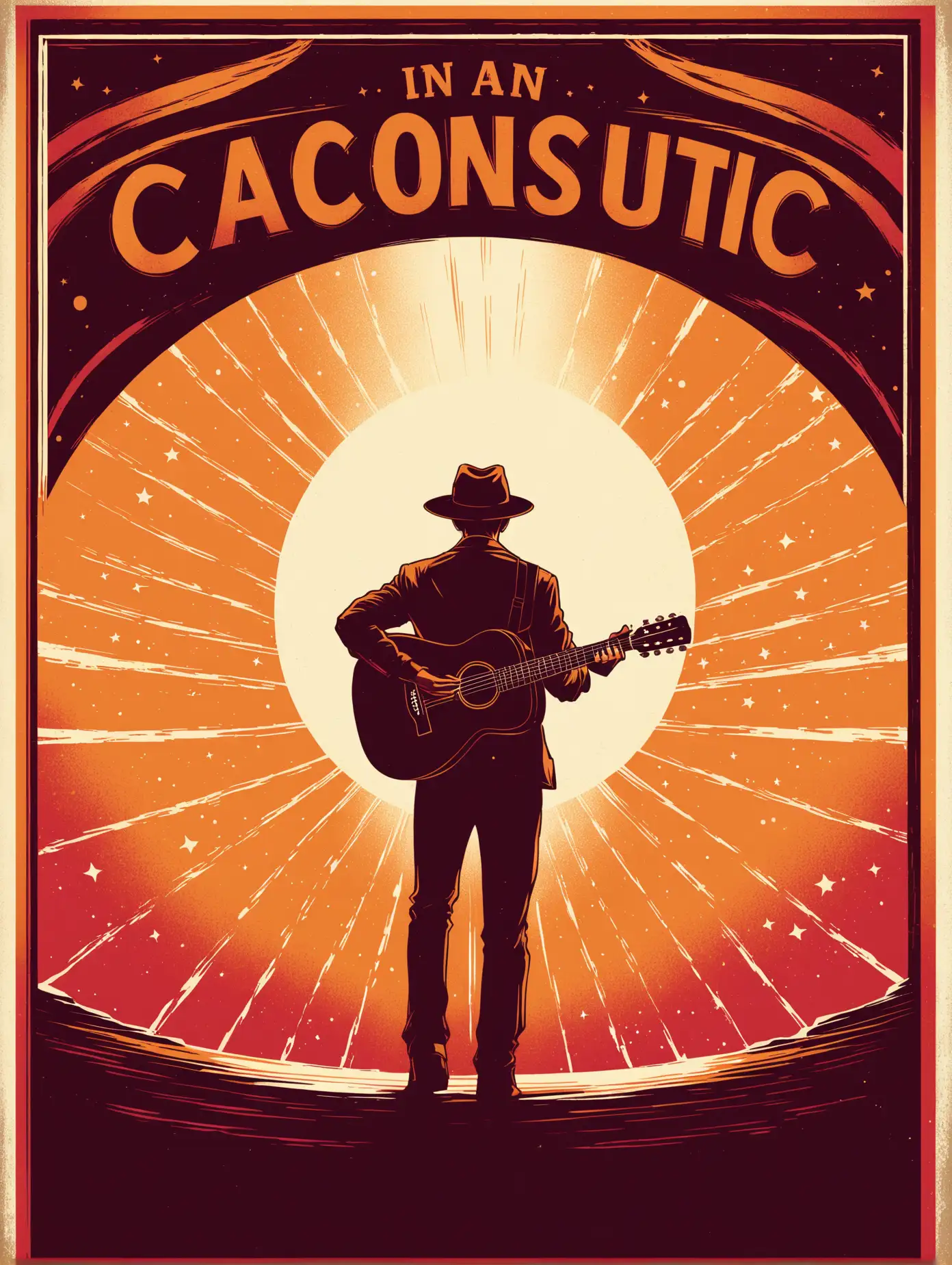 Musician Playing Acoustic Guitar in Illustrated Concert Poster Style