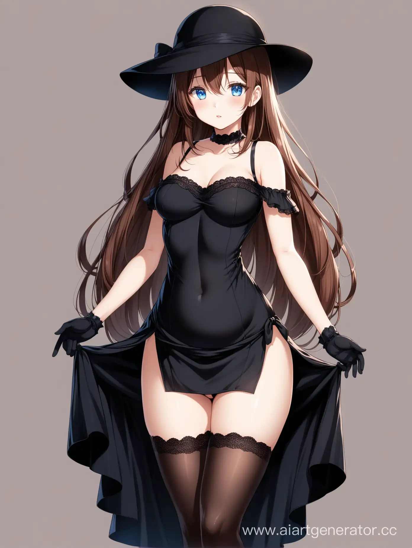 Voluptuous-Anime-Girl-in-Elegant-Black-Dress-and-Hat