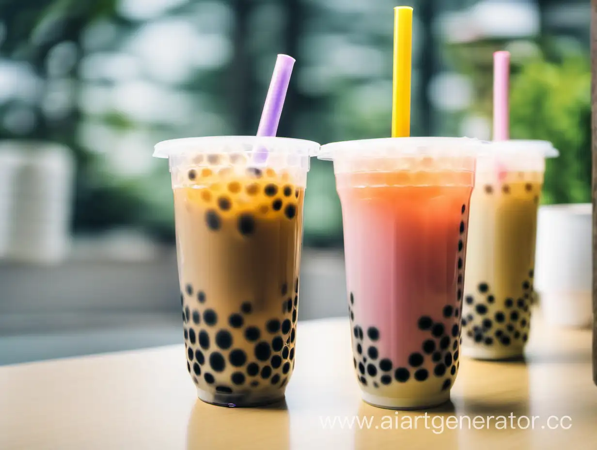 Colorful-Bubble-Tea-Displayed-on-a-Table