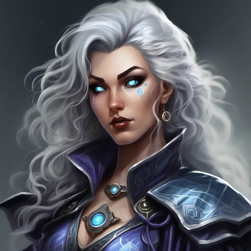 Serious Tempest Cleric and Storm Sorcerer Portrait with Gray Hair