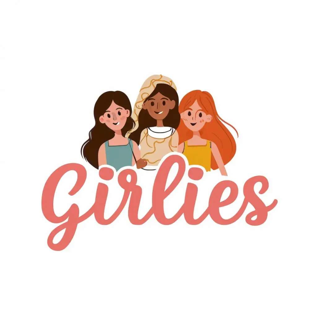 logo, Three Girls, with the text "GIRLIES", typography