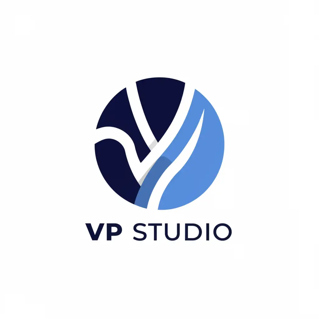 a logo design,with the text "VP
studio
", main symbol:Circle inside with letters V and P
with blue color,Moderate,be used in Интернет industry,clear background