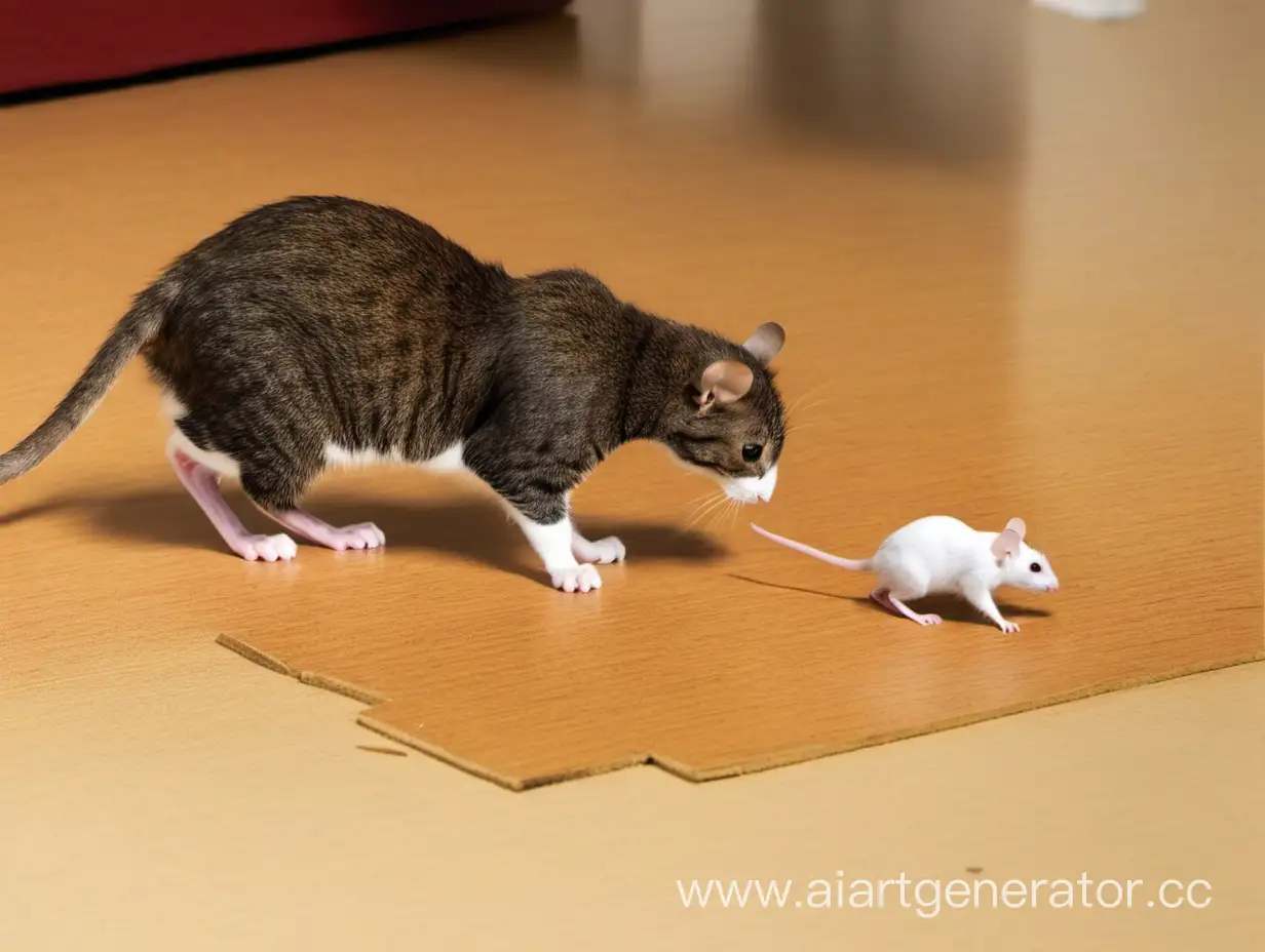 мыши заставляют  кота отжиматься от пола.