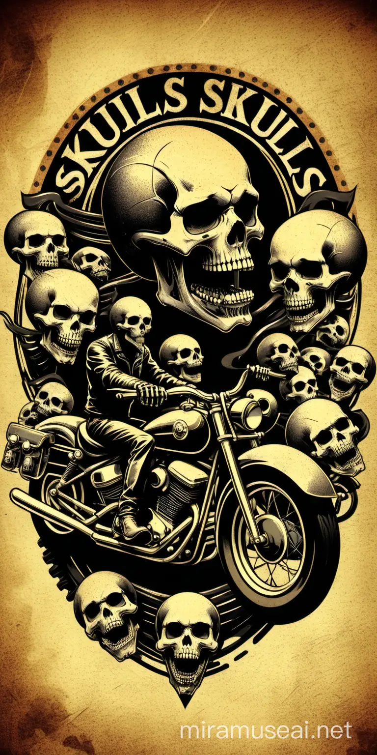 Vintage Skulls Motorcycle Ride Artwork