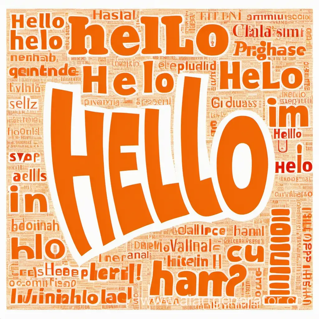 фраза "здравствуйте" на разных языках мира в кучу, все в оранжевом стиле