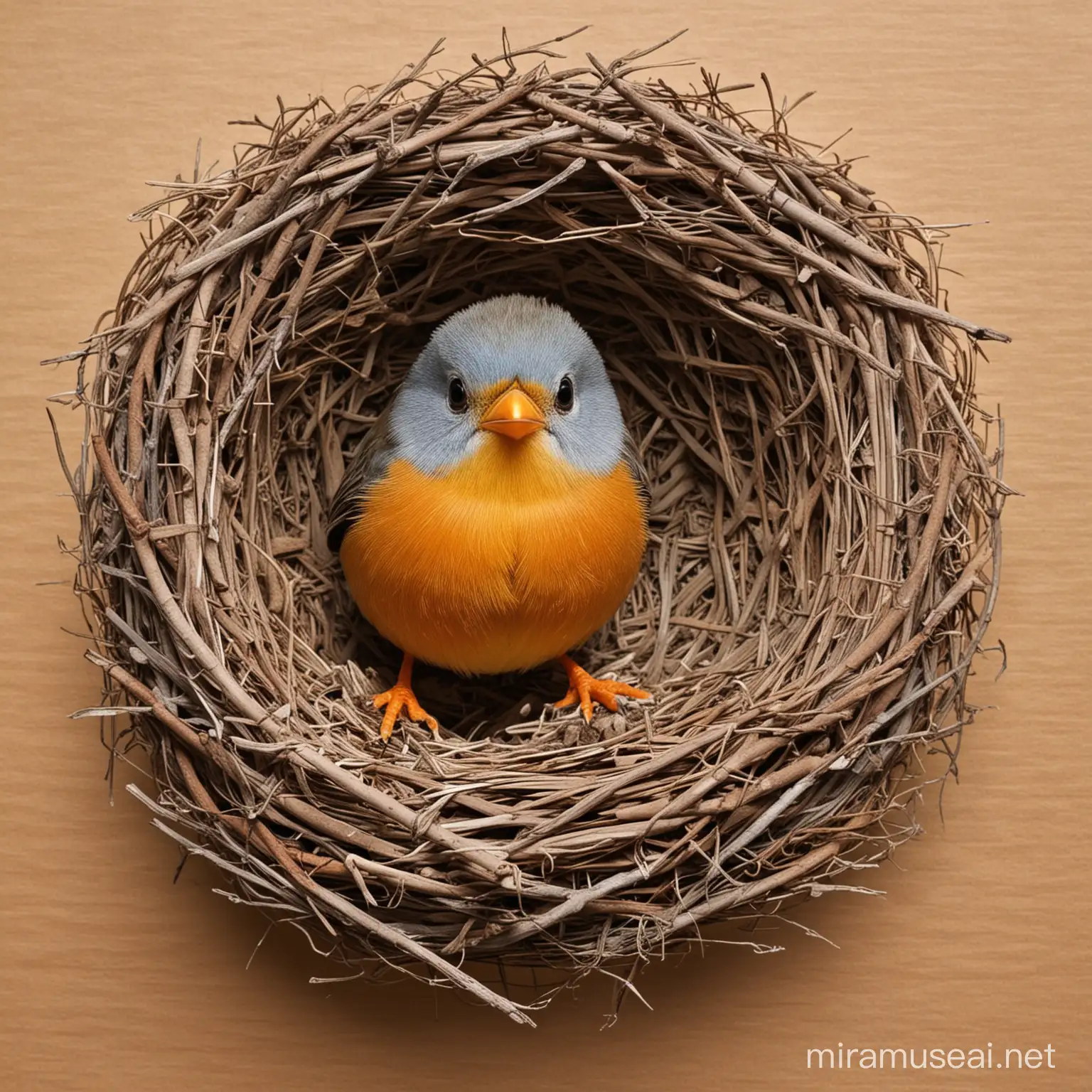 Little Bird Building a Big Nest Cute 2D Illustration for Childrens Book