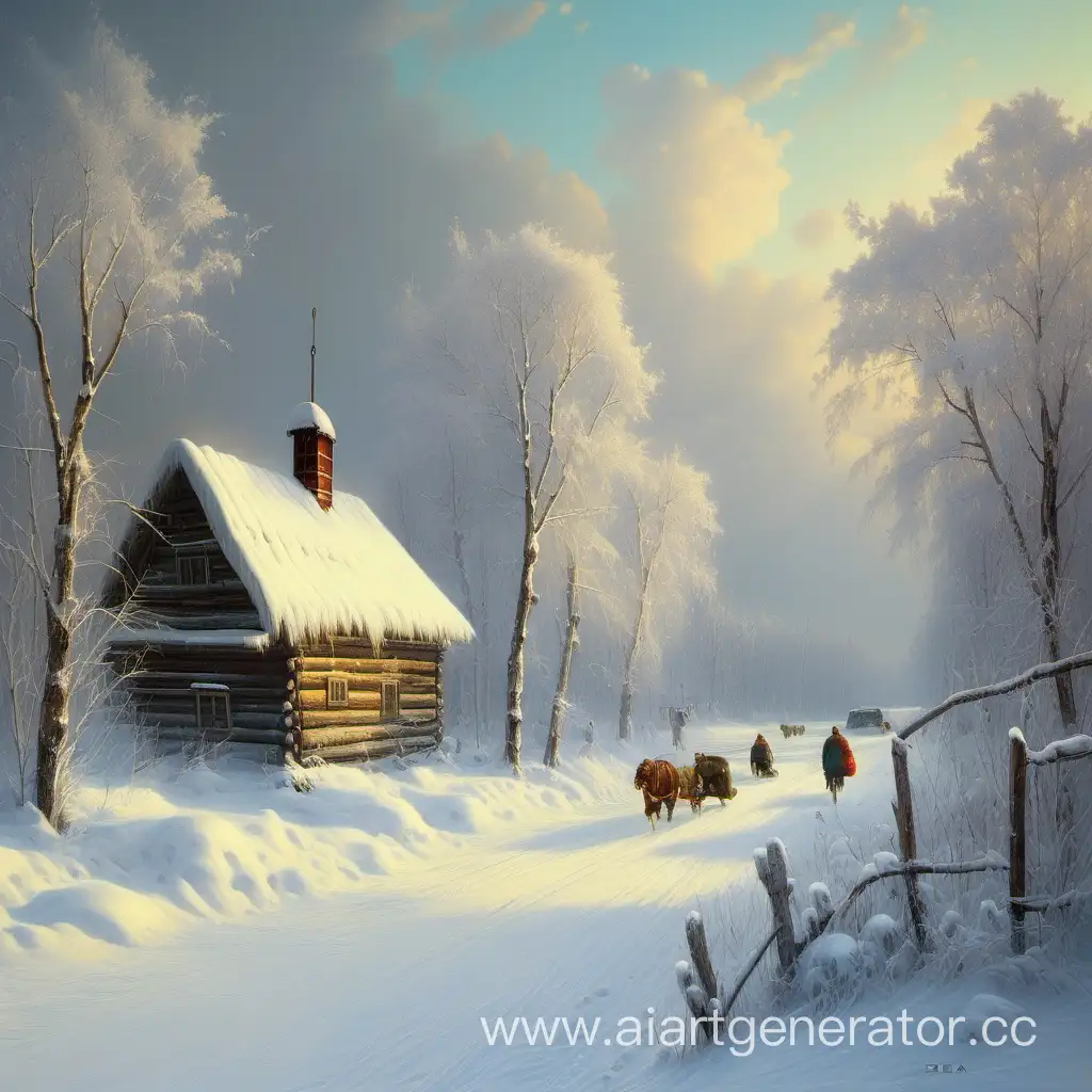 Traditional-Russian-Winter-Cabin-in-Snowy-Landscape