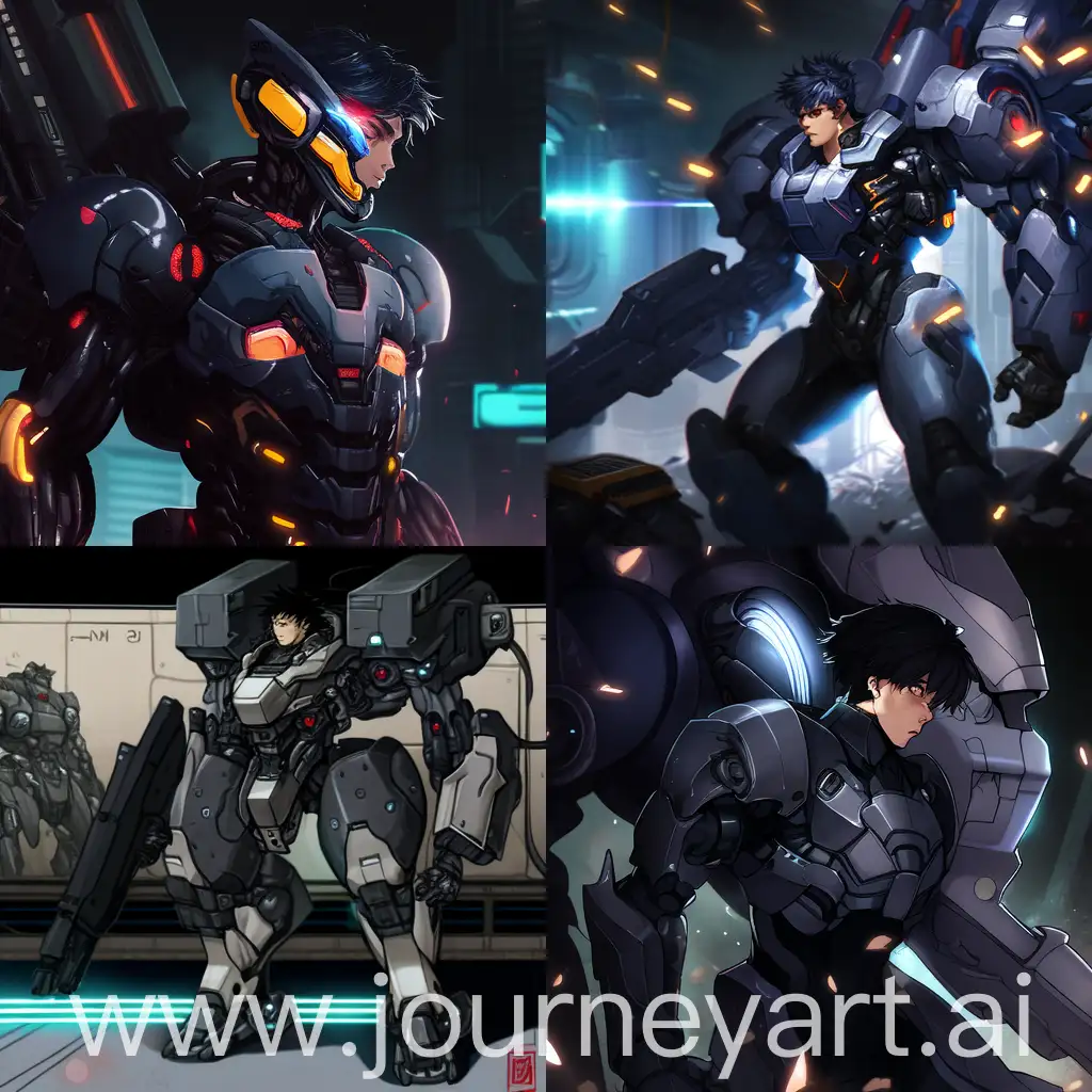 Man-in-BlackHaired-Mech-Suit-at-Industrial-Factory