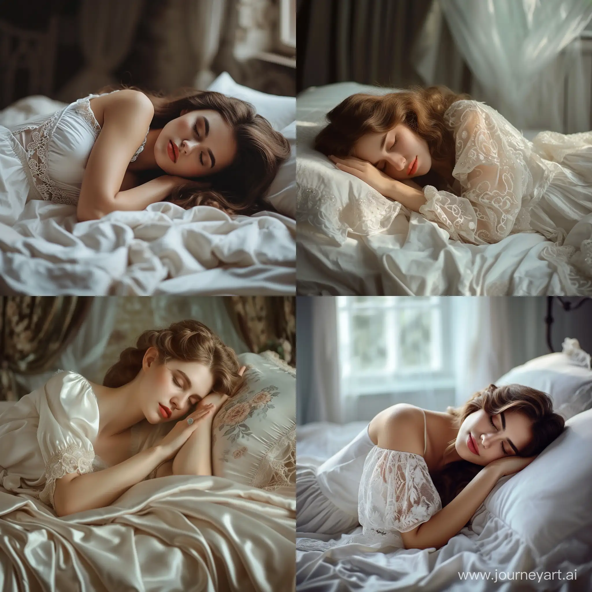 Красивая женщина спит на кровати. Реалистичное фото.