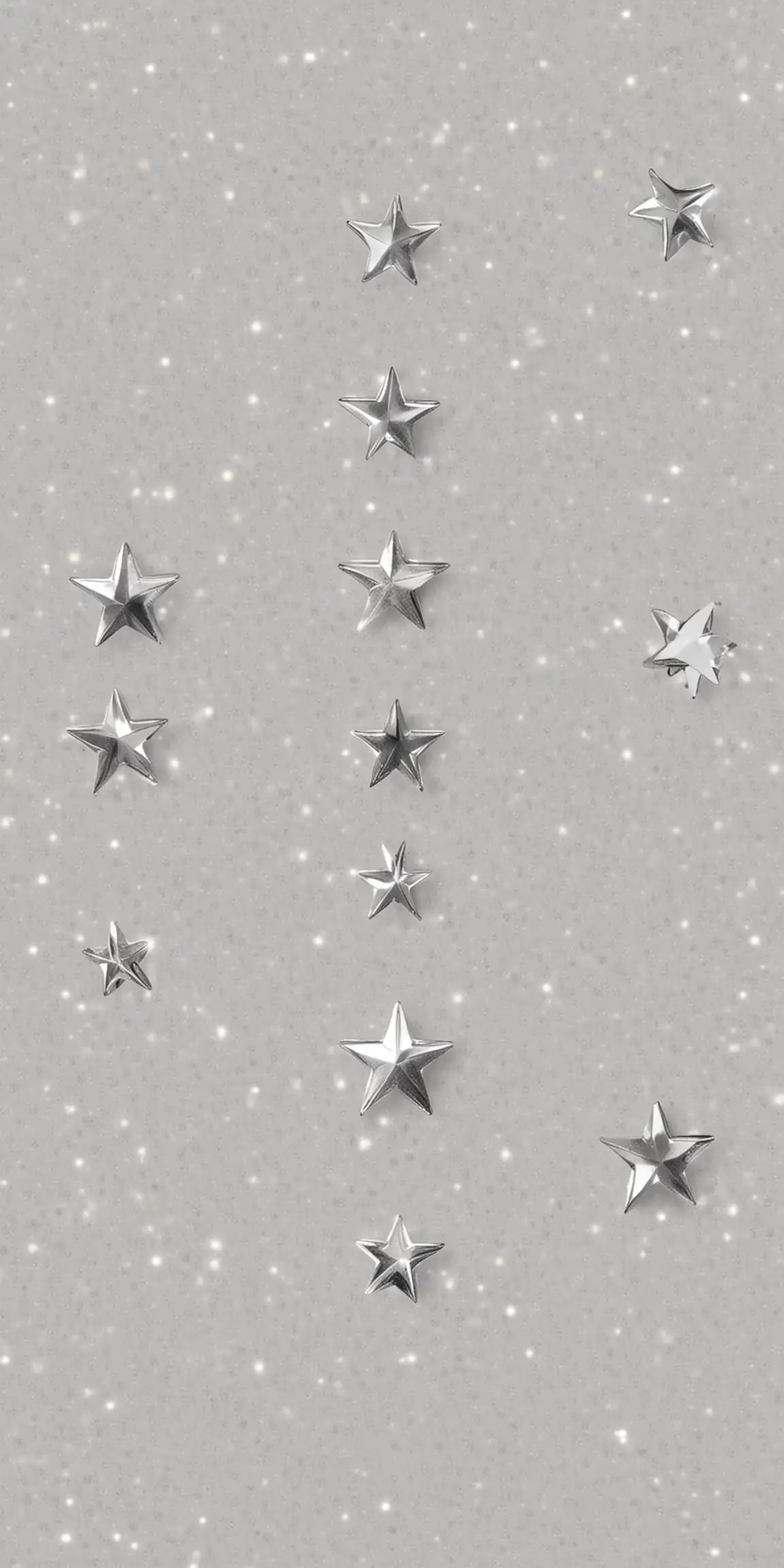 Ten Shimmering Silver Stars on Transparent Background