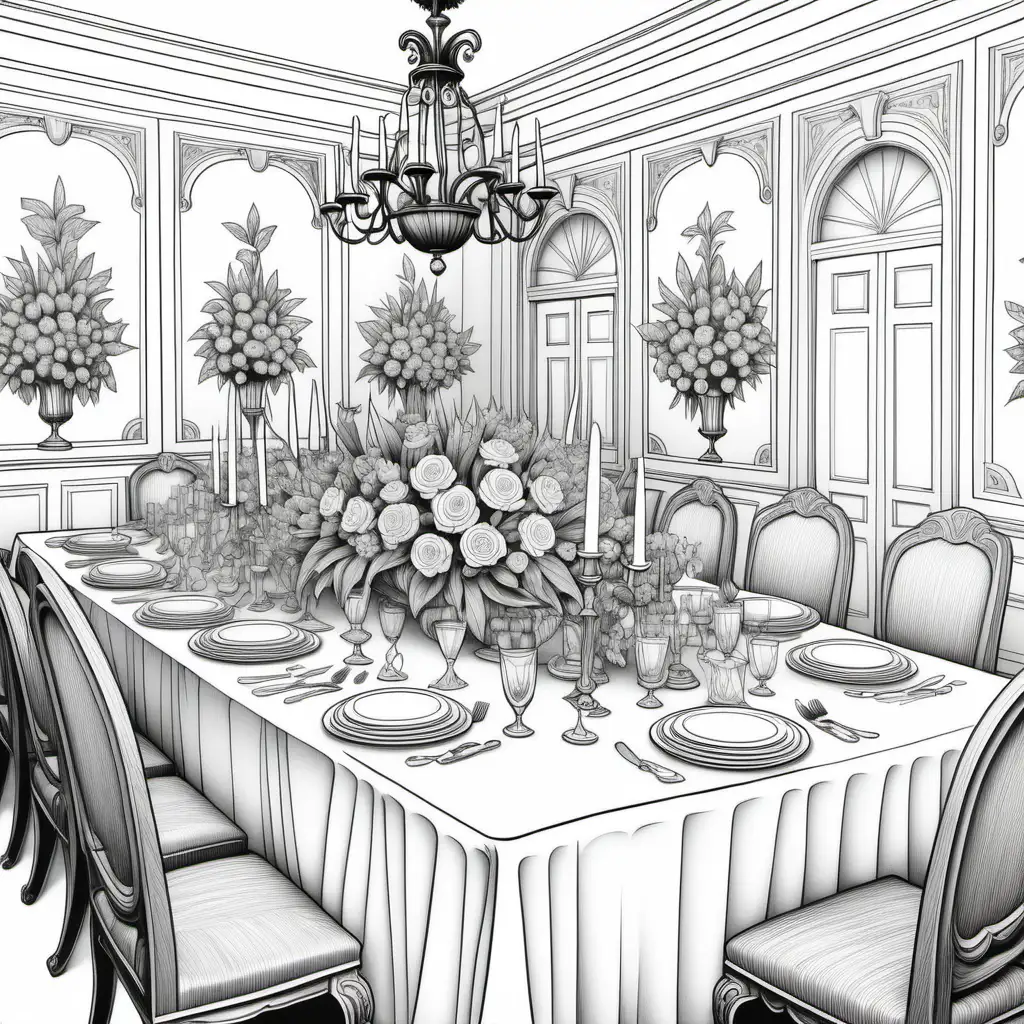 Elegant Black and White Flower Arrangements Coloring Book Page