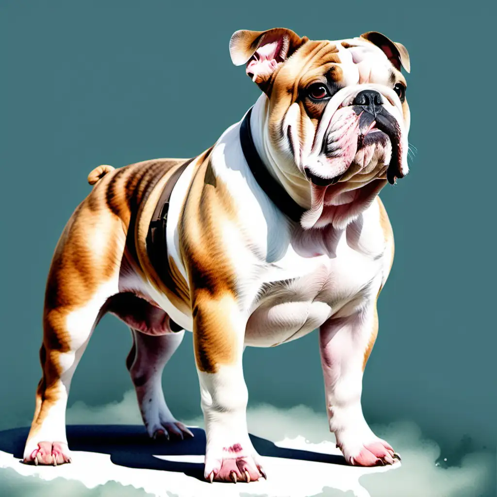 Vibrant Watercolor Painting of a Realistic Bulldog in Full Body Pose