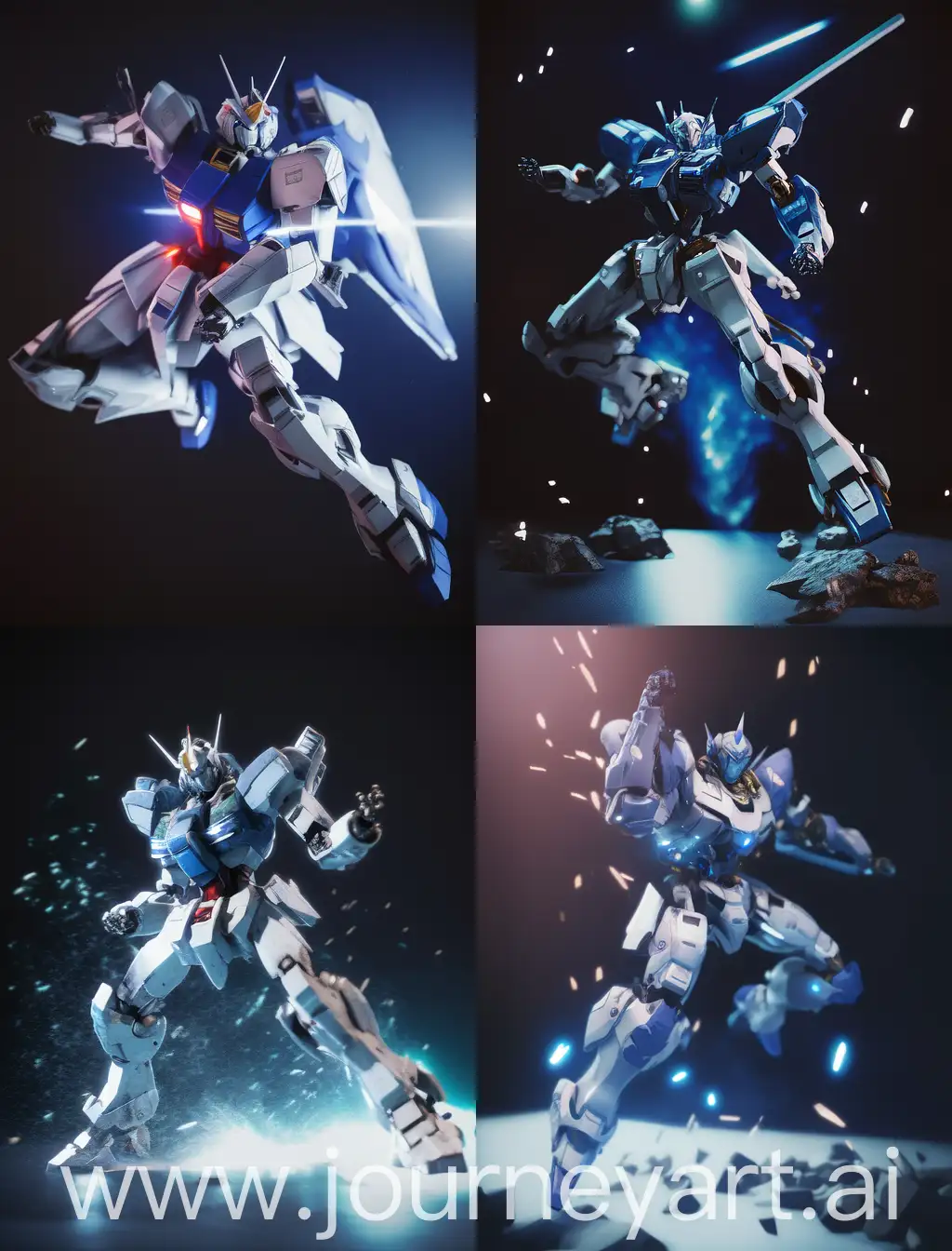 Dynamic photography, long exposure,a white and blue Gundam mecha,in the style of Gundam,displayed in a fighting posture, studio environment,fighting posture,soft ambient light. super details, metallic texture and tension
composition, ultra realistic.C4D. OC Render. 3D. ultra HD16k