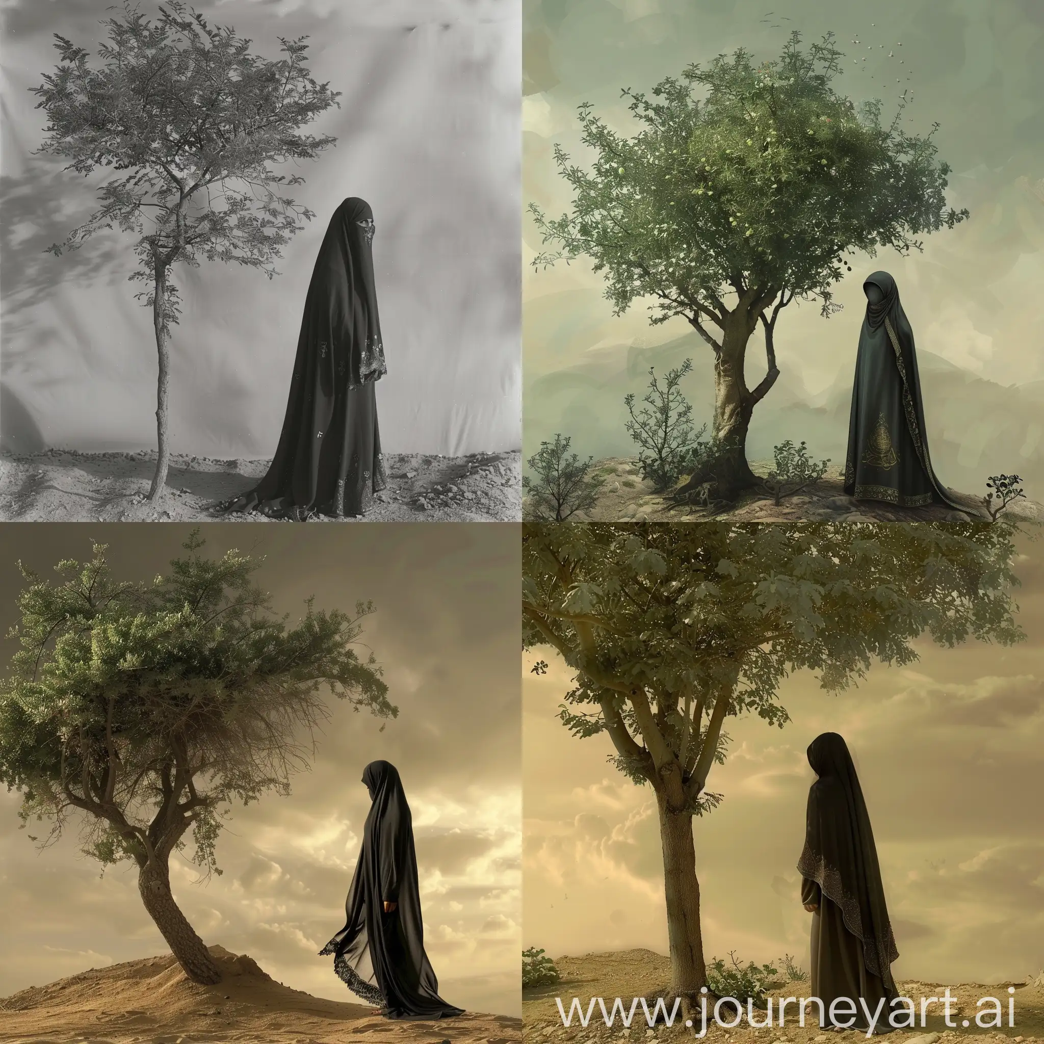 Veiled-Girl-Standing-by-Hajar-Tree