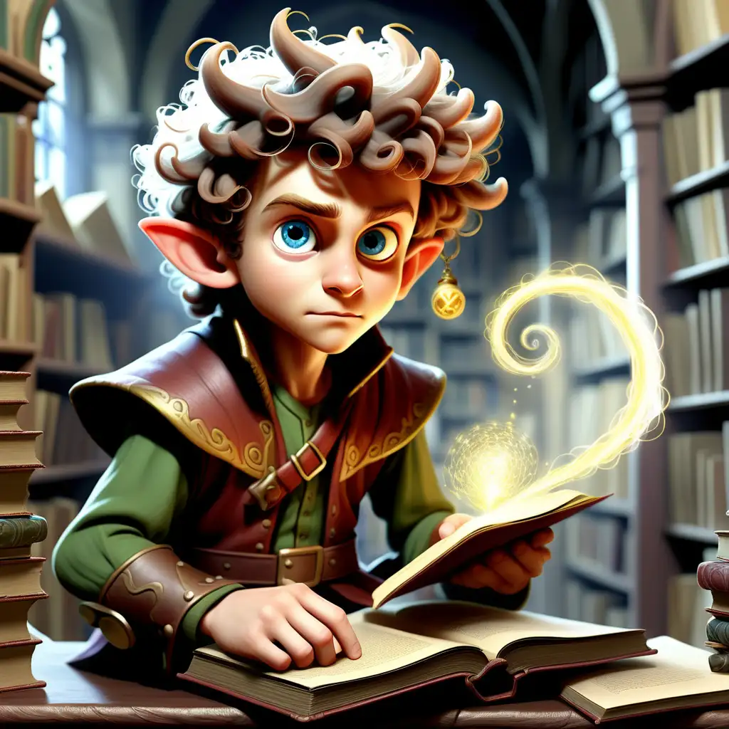 erstell mir Bilder für ein Buchcover zu folgendem Inhalt: 
Maxi ist ein junger, ungestümer Zauberlehrling, mit wilden Locken und einem ständigen Funkeln in den Augen, der in der magischen Welt von Eldoria lebt. Sein größter Wunsch ist es, ein mächtiger Zauberer zu werde. Eines Tages findet er ein altes, staubiges Buch in der Bibliothek der Zauberschule, das ein Geheimnis birgt, das die Welt der Magie für immer verändern könnte. Mit Hilfe seiner Freunde, der klugen Elfe Lira und dem mutigen Drachen Tork, begibt sich Maxi, auf ein Abenteuer, um das Geheimnis des Buches zu lüften und seine Zauberkünste zu meistern.
