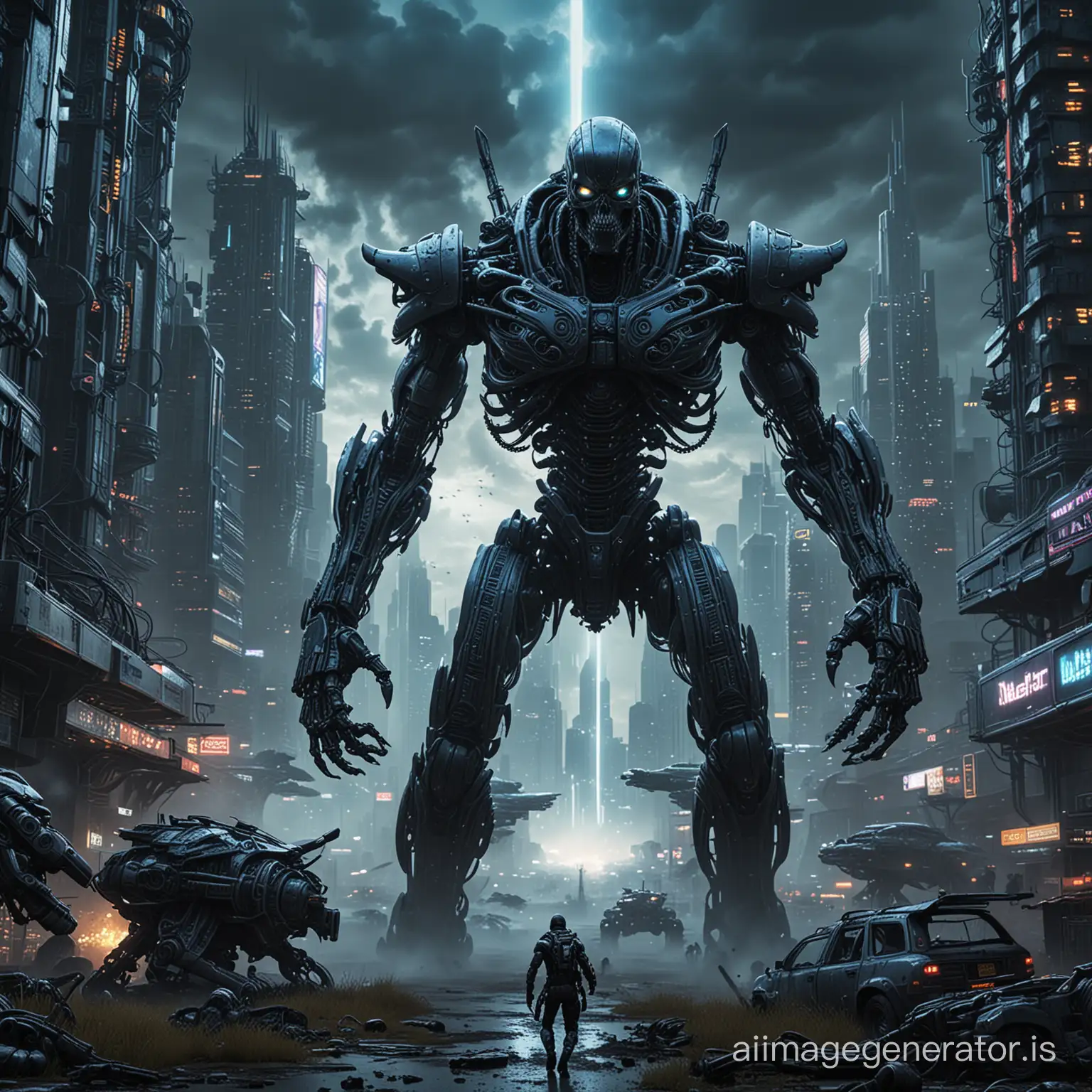 Epic-Battle-Giger-Alien-vs-James-Cameron-Terminator-in-Futuristic-Cyber-Cityscape