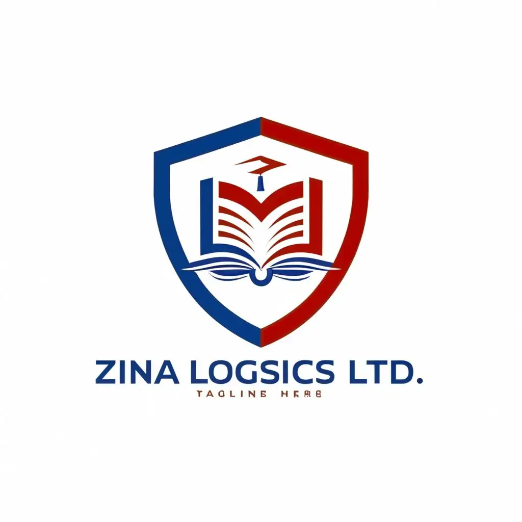 logo, feature a shield shapeg with a stylized book or academic cap in the center. The colors used in the logo : royal blue and red, with the text "Zina Logiscs Ltd", typography, be used in Education industry