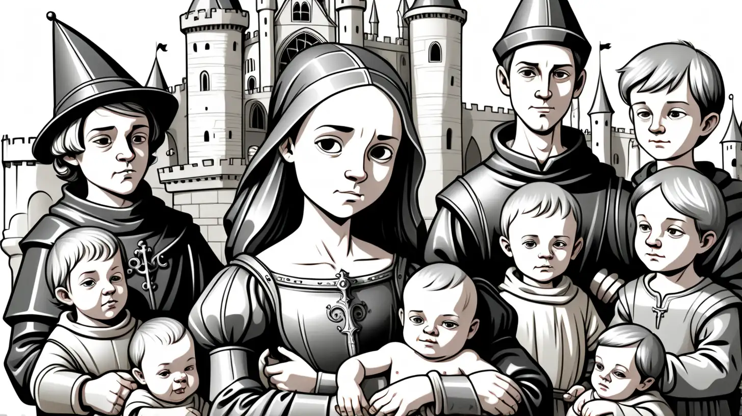 Medieval Nobility Welcomes Newborn in Stunning Black Ink Art