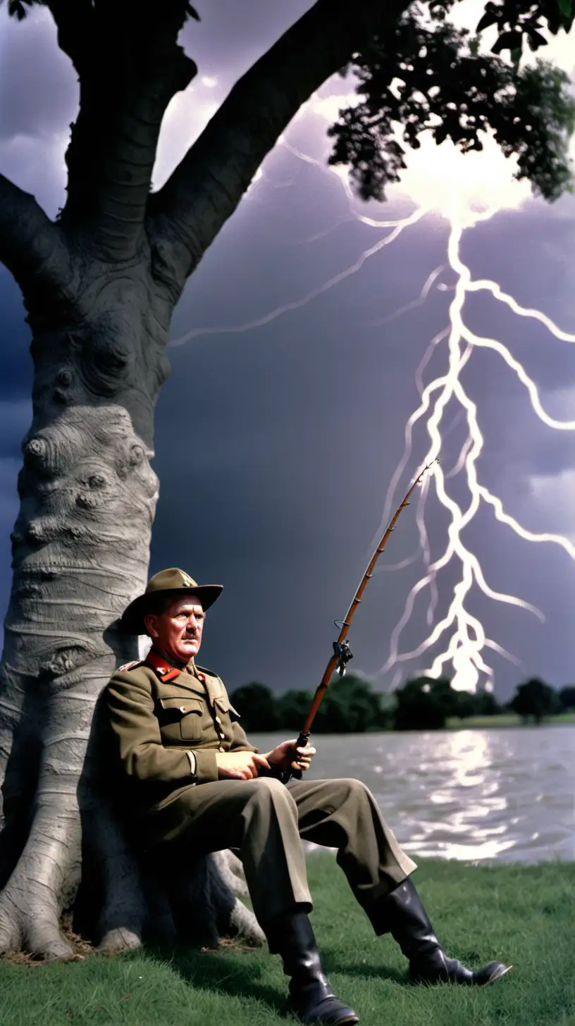Walter Summerford, a British cavalry officer during World War II, sits under a tree fishing and is struck by lightning.