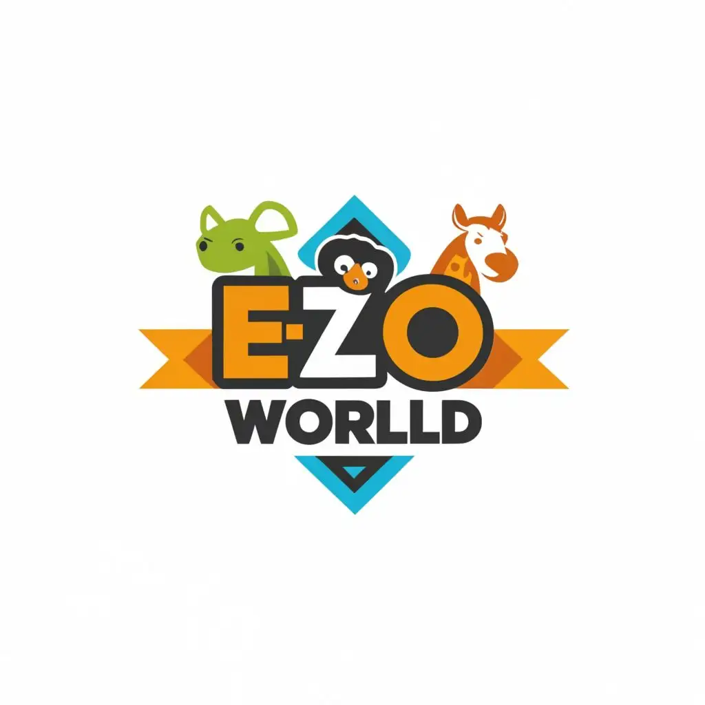 logo, animal, with the text "E-Zoo  World", typography