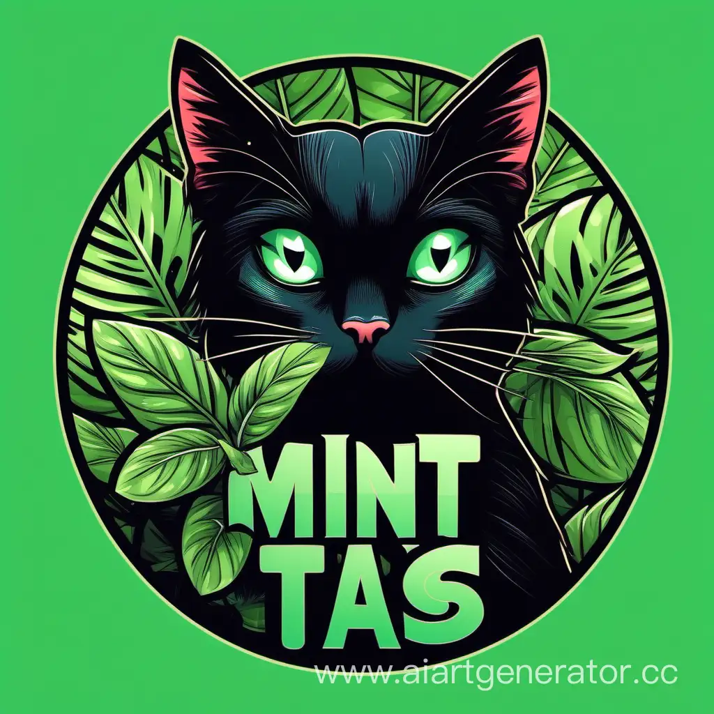 Mystical-Black-Cat-Grasping-Mint-in-Tropical-Noir-Setting