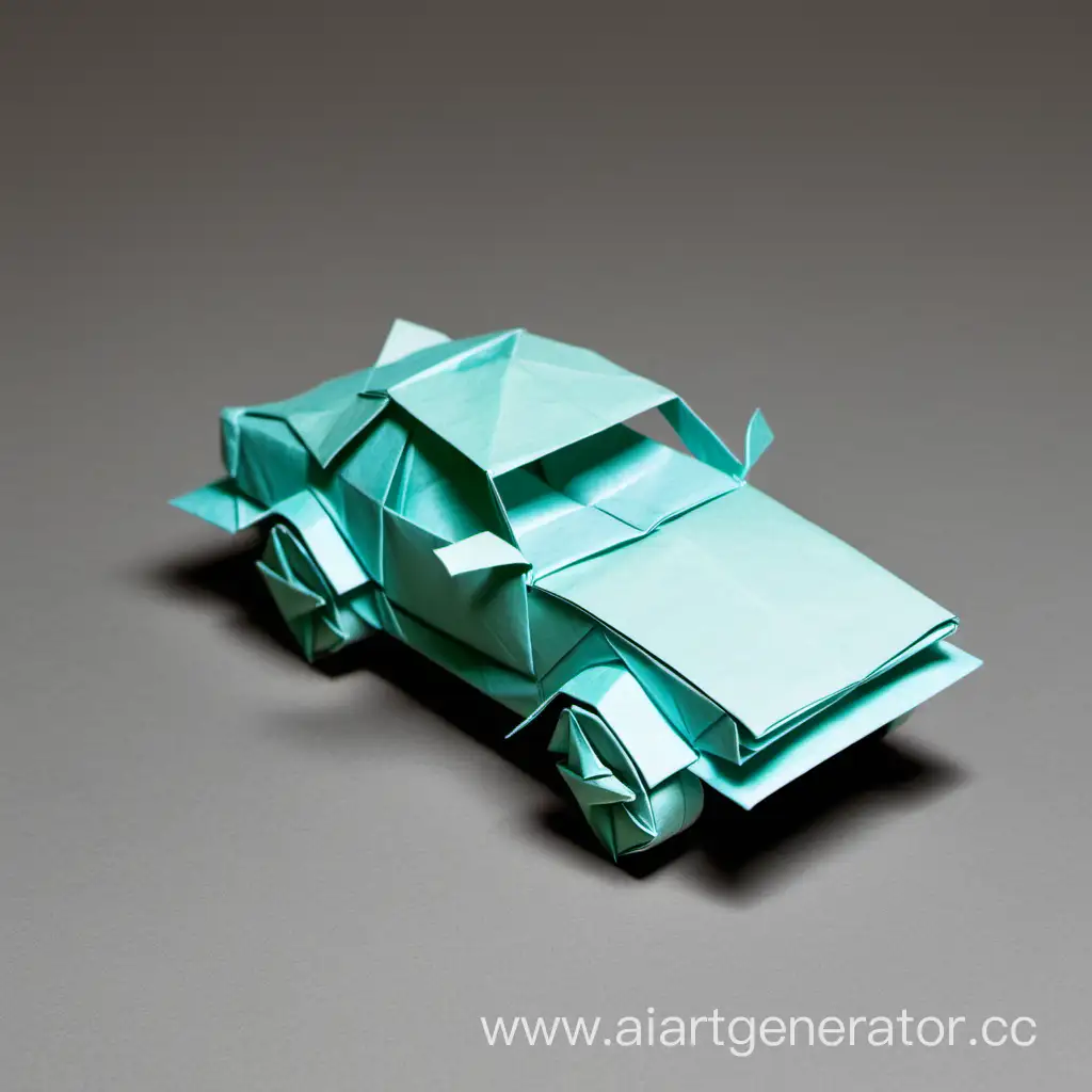 simple photo of a 3D car, made of a origami.