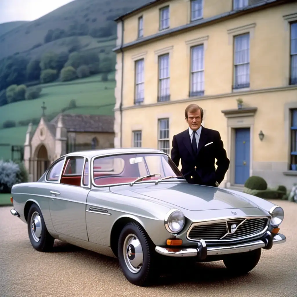 Roger Moore as Simon Templar Driving Volvo P1800 in Luxurious Cinematic Style