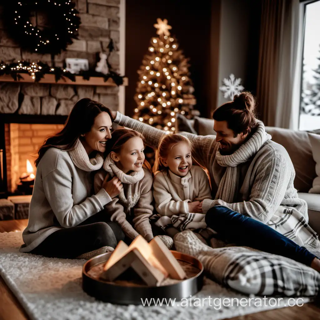 Cozy-Winter-Family-Scene-with-Warm-Fireplace-Ambiance