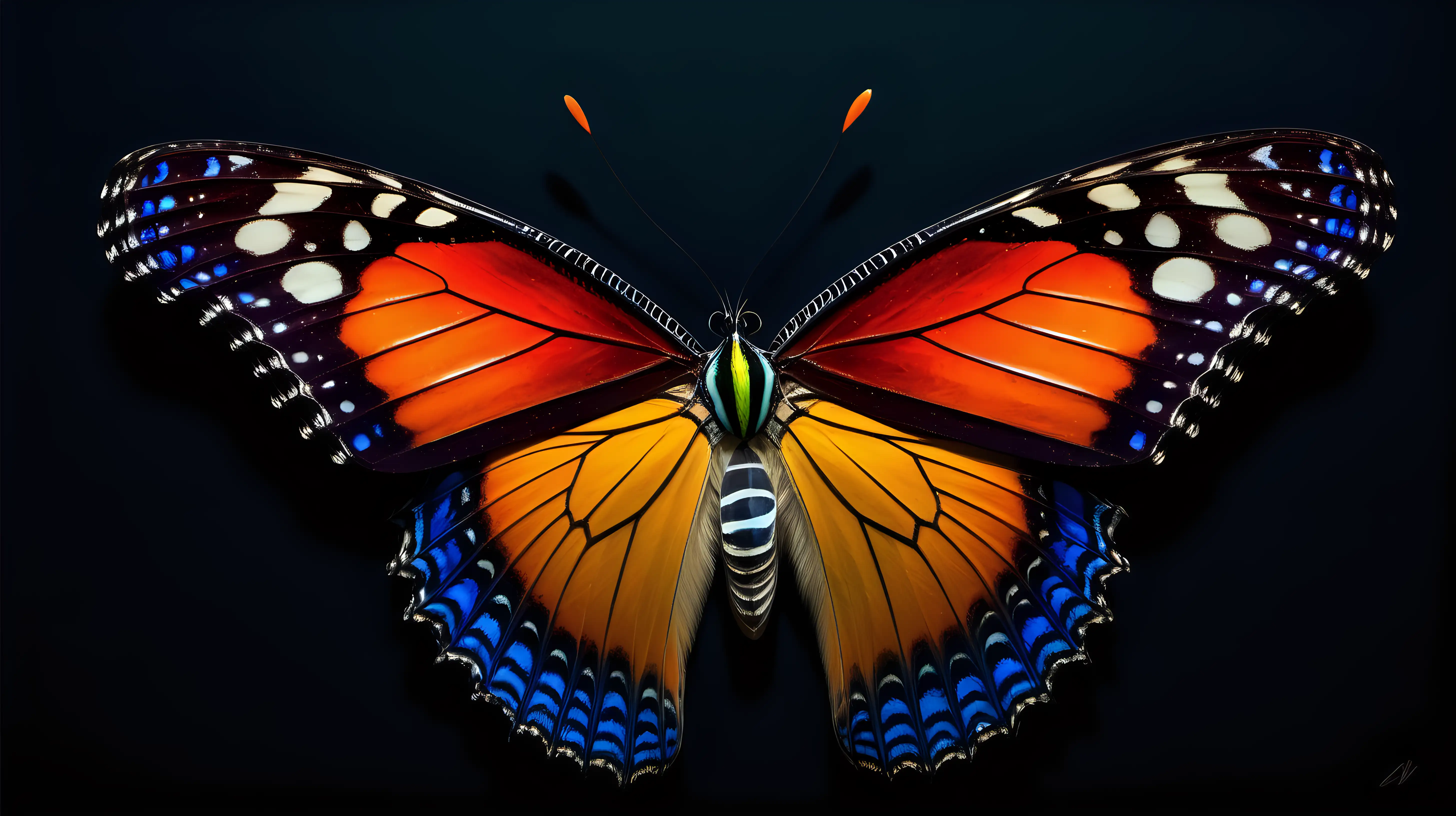 Vibrant Butterfly Wings Emerging in Darkness