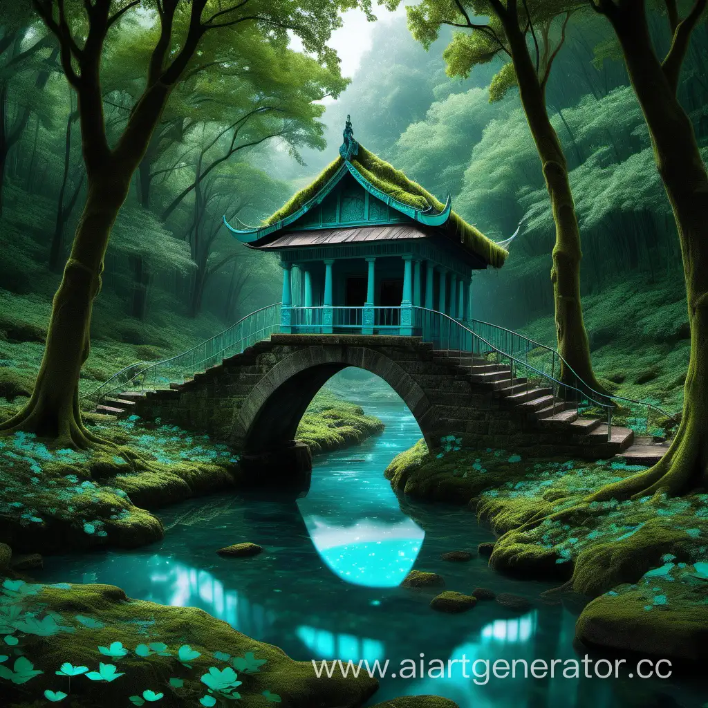 Enchanting-Turquoise-Oasis-Mystical-River-Mossy-Bridge-and-Unique-Flora