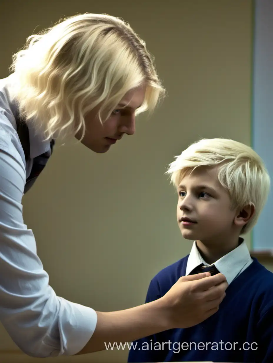 Учитель спрашивает мальчика с светлыми волосами похожего на Егора Крида