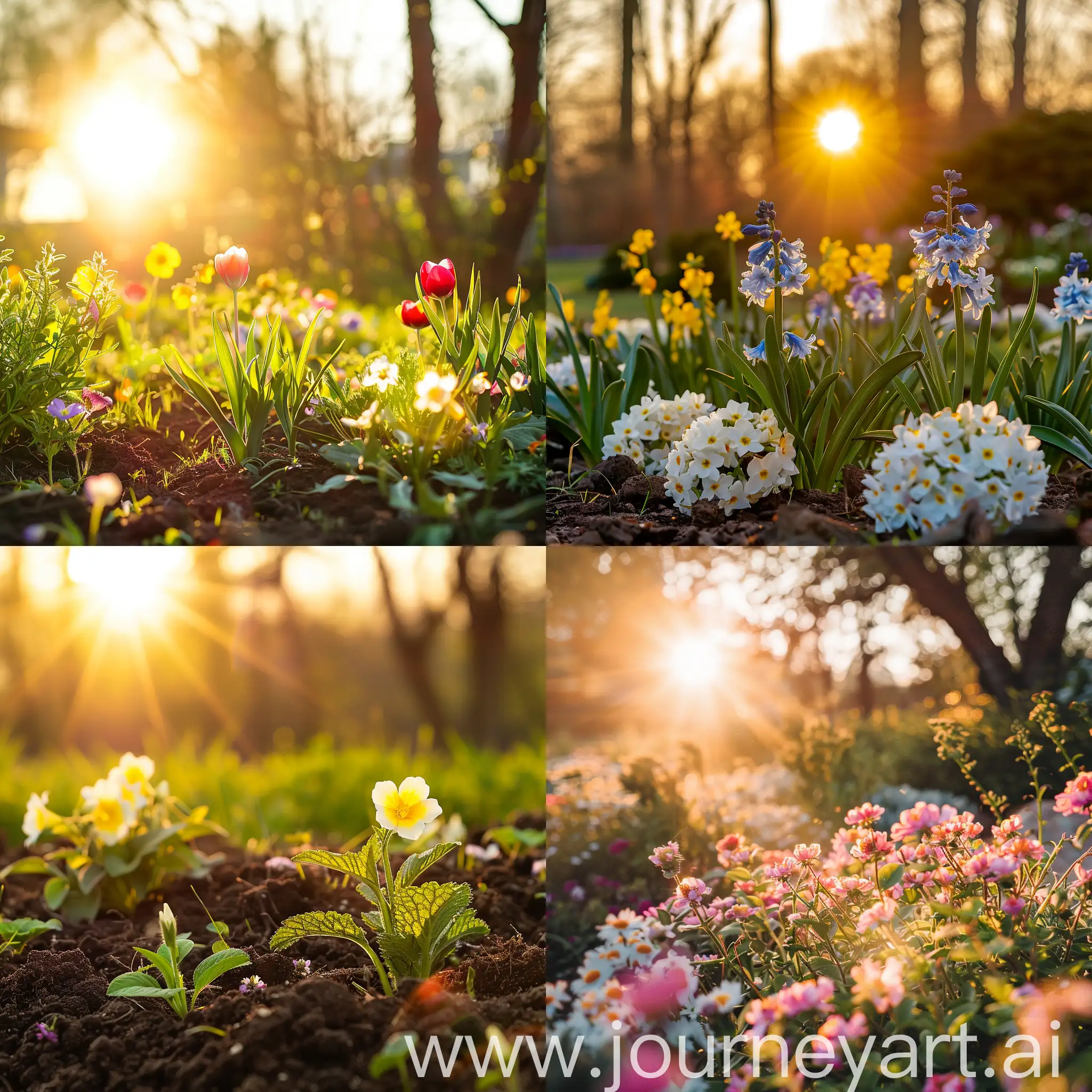 Vibrant-Spring-Flower-Bed-Bathed-in-Sunlight