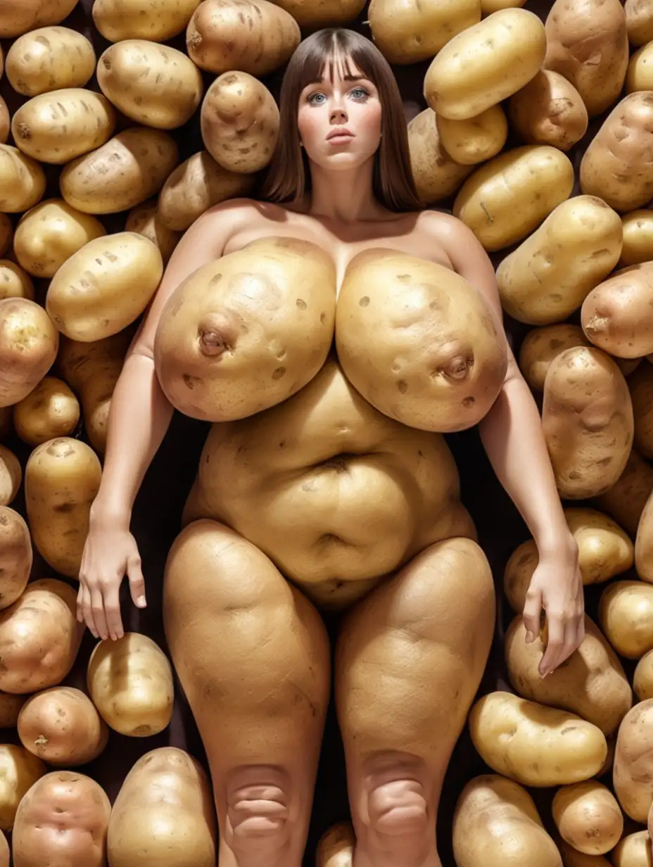 many potatoes in the form of human being, human being made of potatoes, also has huge boobs