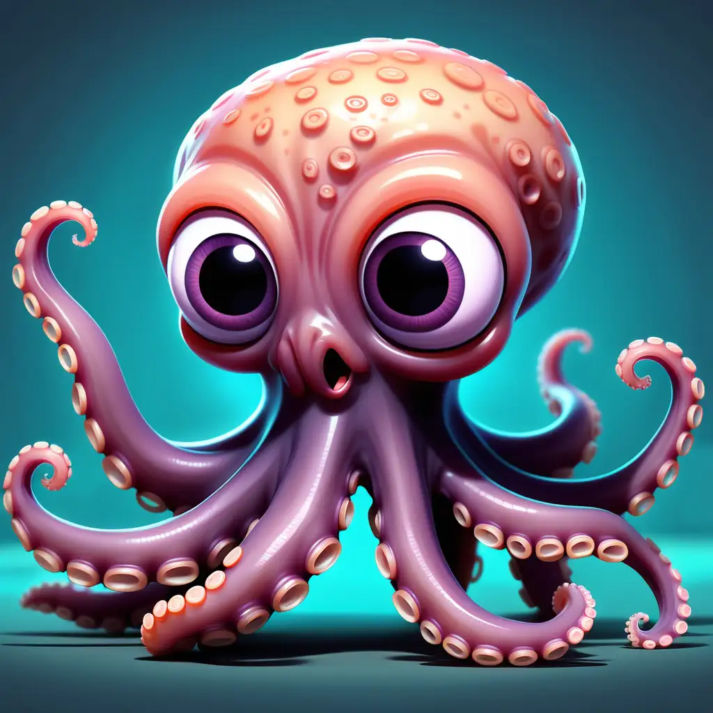 Adorable Cartoon Octopus with Long Slender Tentacles