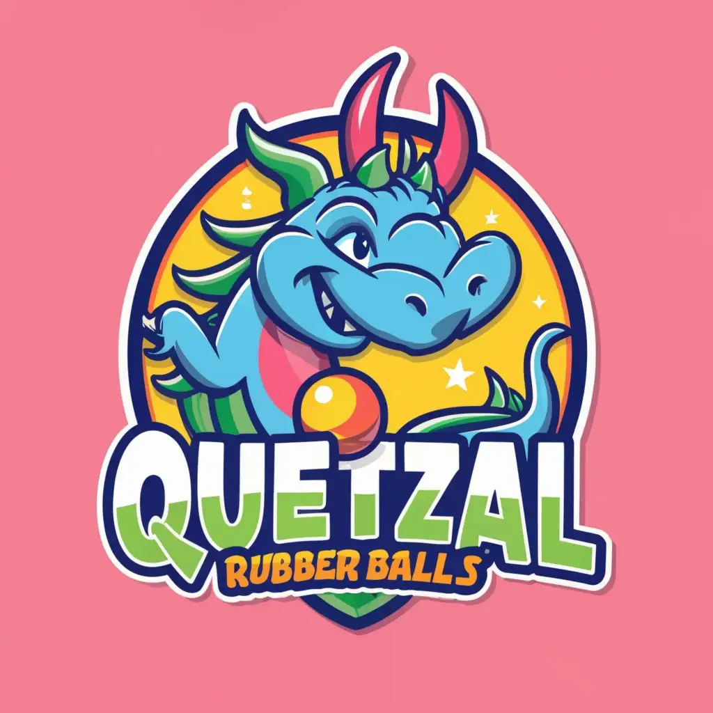 a logo design,with the text "Quetzal Rubber Balls", main symbol:A smiling dragon playing with a rubber ball,Moderate,clear background