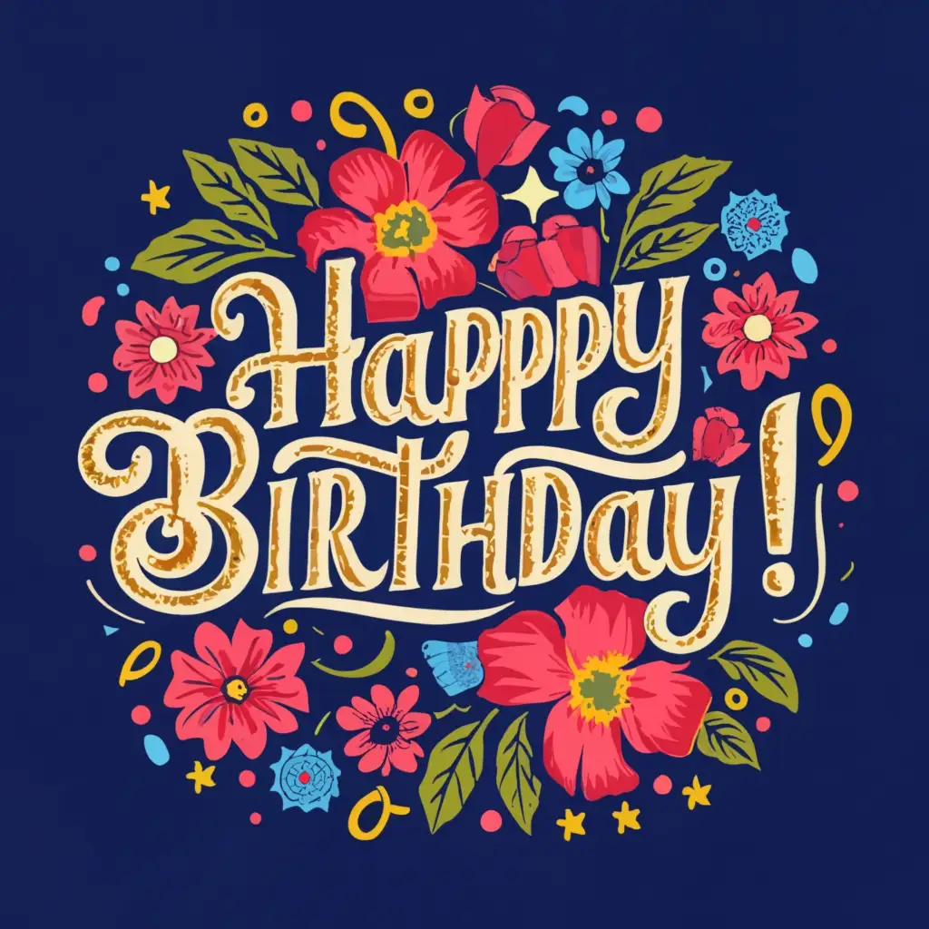 a logo design,with the text 'HAPPY BIRTHDAY!', main symbol:floral lettering style with bright colors,complex,be used in Restaurant industry,clear background