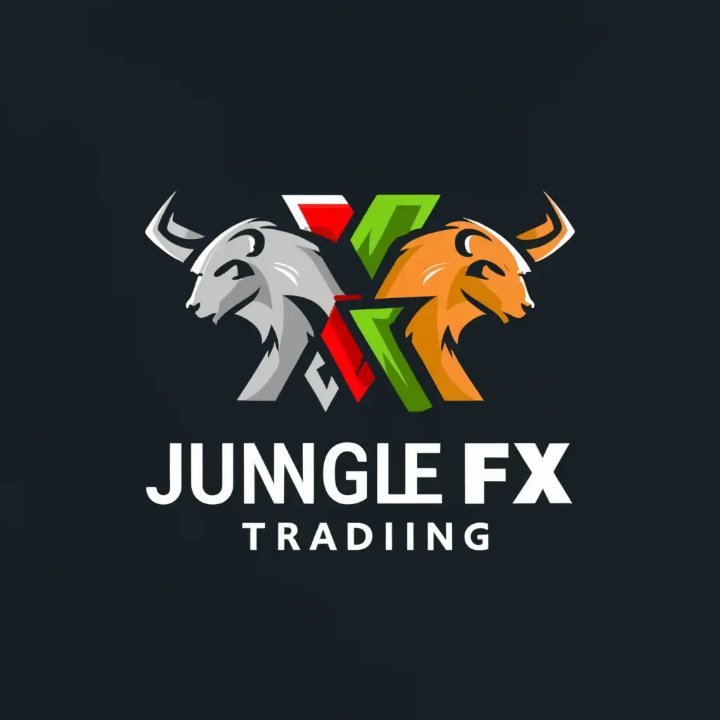 a logo design,with the text "JUNGLE FX TRADING", main symbol:Bear, bull, Japanese candlestick, jungle,Moderate,be used in Finance industry,clear background