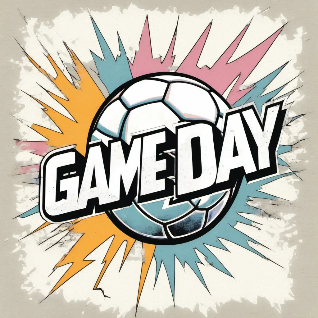 Pastel Soccer Game Day with Distressed Lightning Bolt on White Background