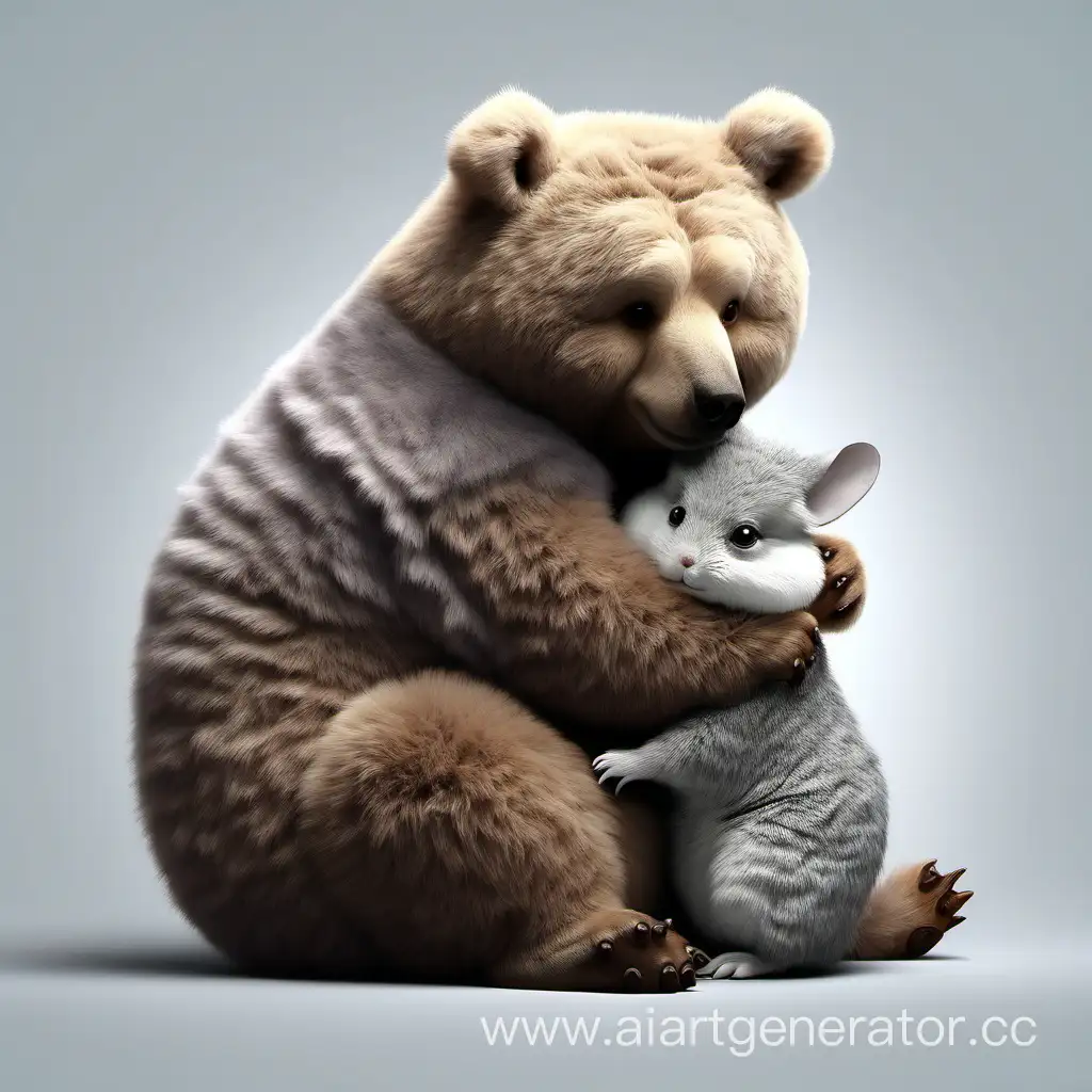 Affectionate-Bear-Embraces-Gray-Chinchilla-in-Heartwarming-Scene