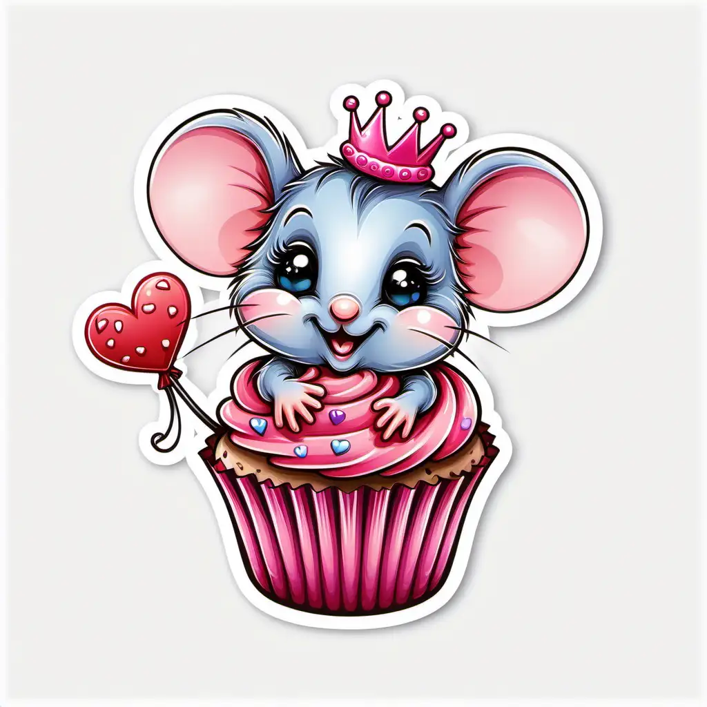 fairytale,whimsical,
COLORFUL
cartoon,valentine baby MOUSE STICKER, decorated cupcake
bright pastel, white background,