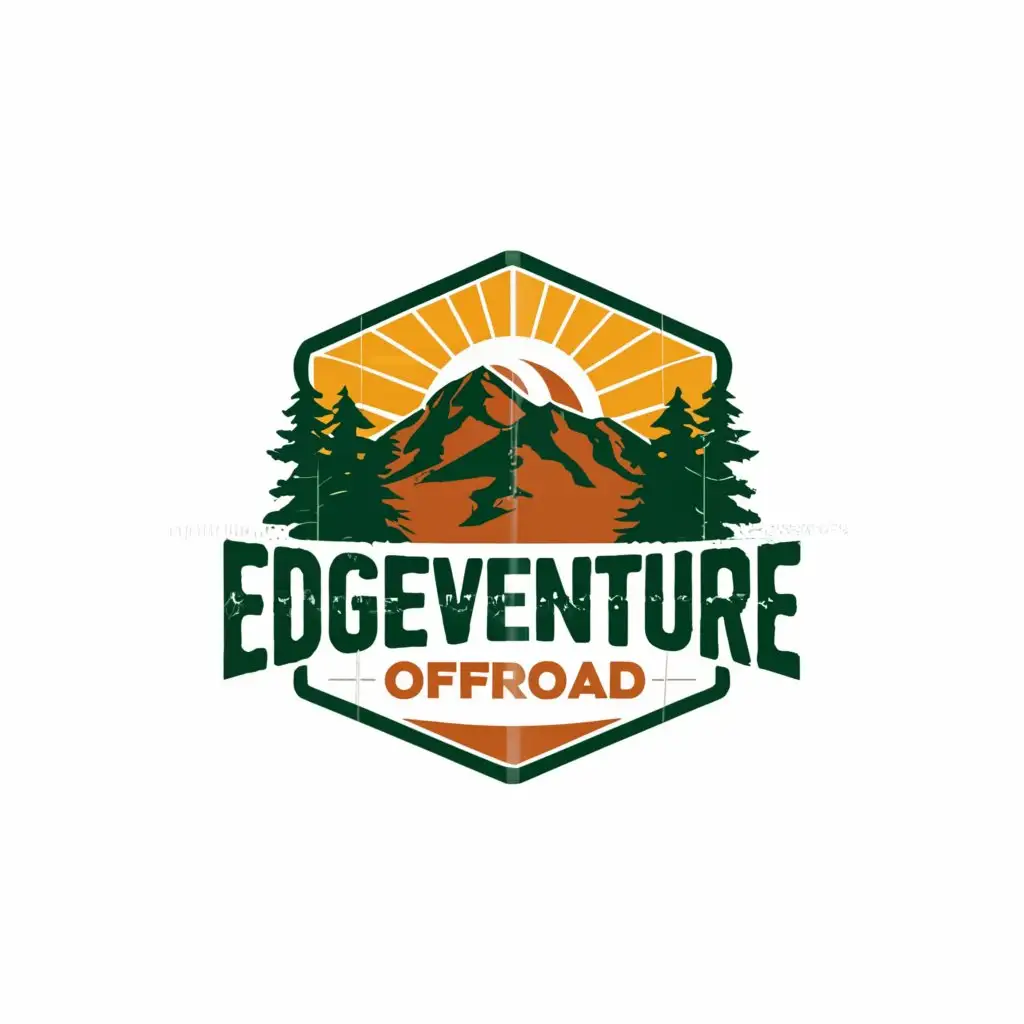 a logo design,with the text "EdgeVenture offroad", main symbol:mountain with sunset and trees,Moderate,clear background