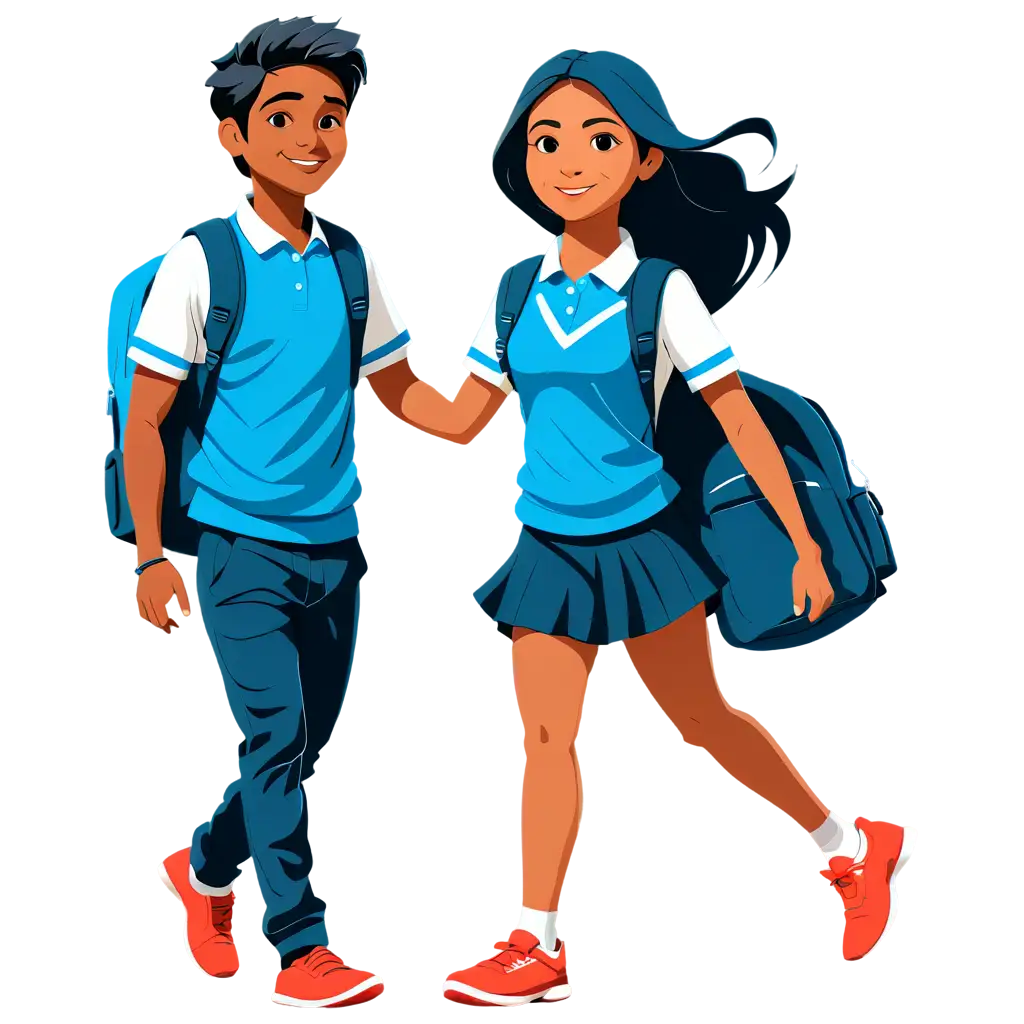 2d vector art, an Indian school student on blue school dress